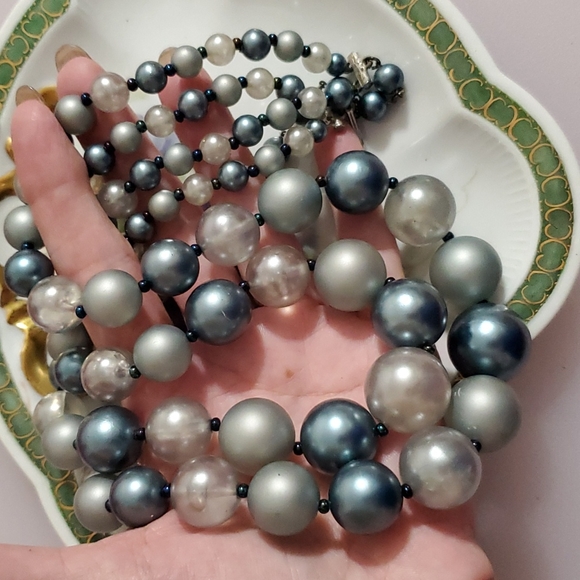 Double strand faux pearls blue and gray shabby chic Classic - Picture 6 of 8